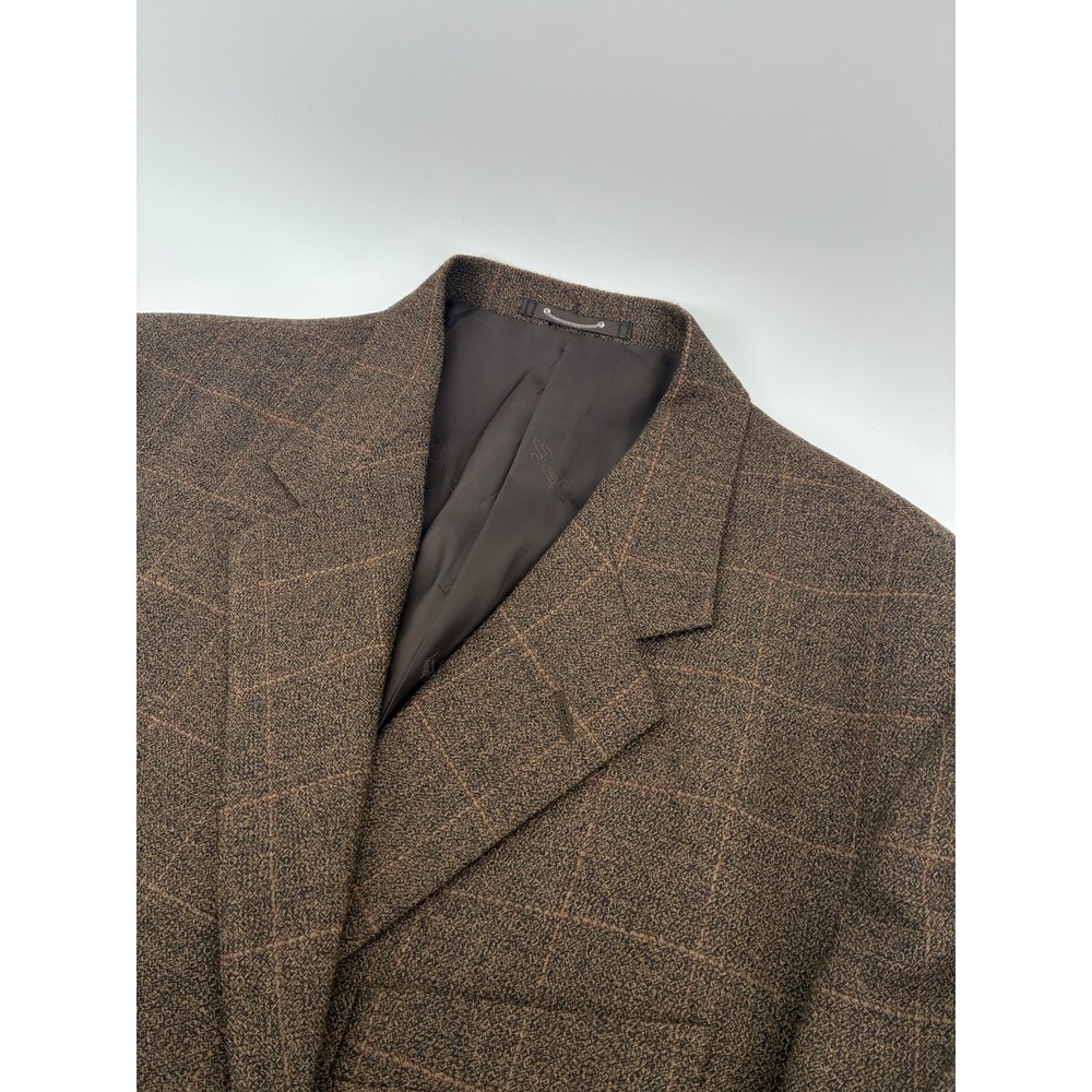 Egon von Furstenberg Brown Windowpane Plaid Virgin Wool Blazer Lubiam Italy 54R
